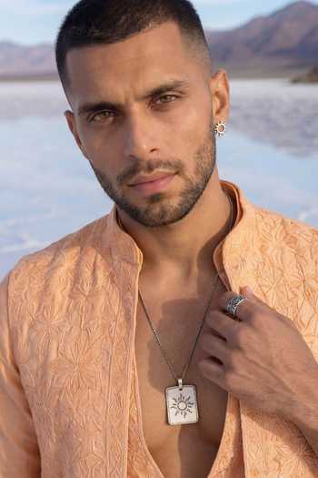 Bubber Couture Peach Silk, Cotton Helio Imperial Thread Work Nehru Jacket at Aza Fashions Bubber Couture_Peach Silk, Cotton Helio Imperial Thread Work Nehru Jacket _at_Aza_Fashions