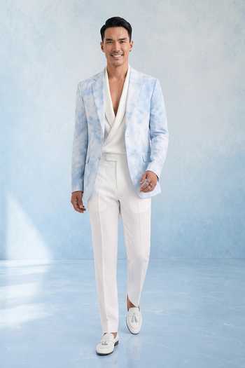 Bubber Couture Blue Linen Airen Tie Dye Pattern Blazer Online at Aza Fashions Bubber Couture_Blue Linen Airen Tie Dye Pattern Blazer _Online_at_Aza_Fashions