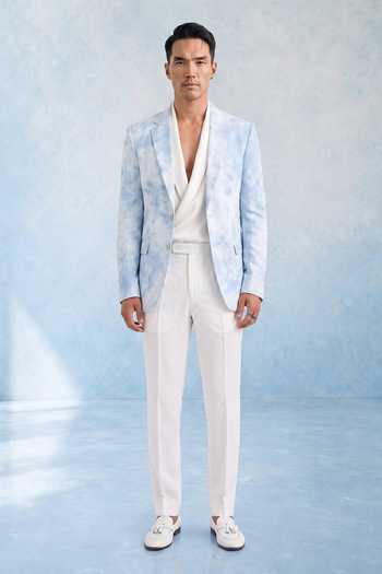 Buy Bubber Couture Blue Linen Airen Tie Dye Pattern Blazer Online at Aza Fashions Buy_Bubber Couture_Blue Linen Airen Tie Dye Pattern Blazer _Online_at_Aza_Fashions