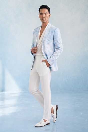 Shop Bubber Couture Blue Linen Airen Tie Dye Pattern Blazer Online at Aza Fashions Shop_Bubber Couture_Blue Linen Airen Tie Dye Pattern Blazer _Online_at_Aza_Fashions
