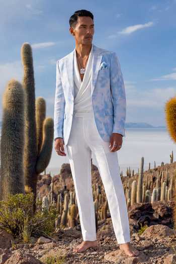 Bubber Couture Blue Linen Airen Tie Dye Pattern Blazer at Aza Fashions Bubber Couture_Blue Linen Airen Tie Dye Pattern Blazer _at_Aza_Fashions