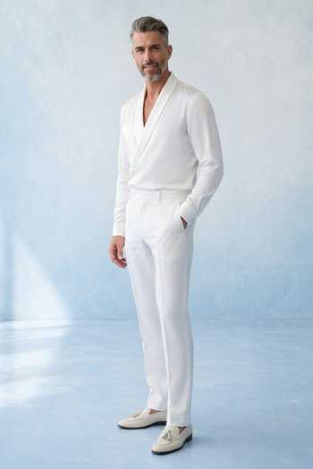 Buy Bubber Couture Off White Cotton Satin Auric Draped Shirt Online at Aza Fashions Buy_Bubber Couture_Off White Cotton Satin Auric Draped Shirt _Online_at_Aza_Fashions