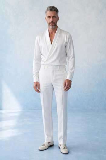 Shop Bubber Couture Off White Cotton Satin Auric Draped Shirt Online at Aza Fashions Shop_Bubber Couture_Off White Cotton Satin Auric Draped Shirt _Online_at_Aza_Fashions