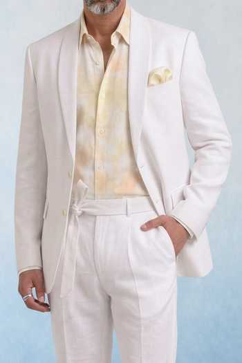 Bubber Couture Off White Polyester, Wool Liro Shawl Collar Blazer Online at Aza Fashions Bubber Couture_Off White Polyester, Wool Liro Shawl Collar Blazer _Online_at_Aza_Fashions