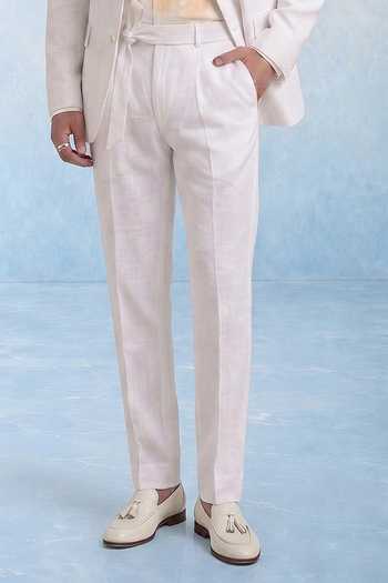 Bubber Couture Off White Wool Zyric Straight Fit Trouser Online at Aza Fashions Bubber Couture_Off White Wool Zyric Straight Fit Trouser _Online_at_Aza_Fashions