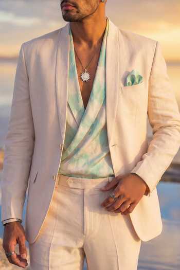 Bubber Couture Off White Polyester, Wool Relio Shawl Collar Blazer Online at Aza Fashions Bubber Couture_Off White Polyester, Wool Relio Shawl Collar Blazer _Online_at_Aza_Fashions