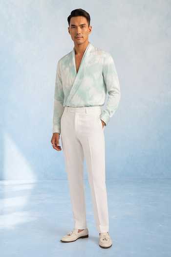 Buy Bubber Couture Off White Cotton Satin Tyro Tie Dye Draped Shirt Online at Aza Fashions Buy_Bubber Couture_Off White Cotton Satin Tyro Tie Dye Draped Shirt _Online_at_Aza_Fashions