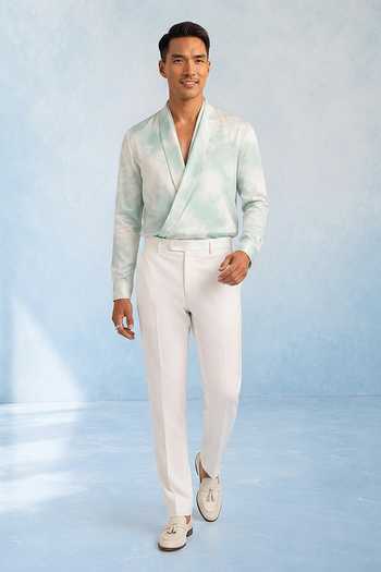 Shop Bubber Couture Off White Cotton Satin Tyro Tie Dye Draped Shirt Online at Aza Fashions Shop_Bubber Couture_Off White Cotton Satin Tyro Tie Dye Draped Shirt _Online_at_Aza_Fashions