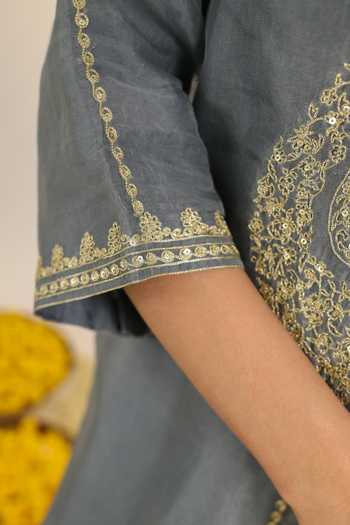 Buy Roohbyridhimaa Blue Organza V-neck Mist Janki Scalloped Kurta Set Online at Aza Fashions Buy_Roohbyridhimaa_Blue Organza V-neck Mist Janki Scalloped Kurta Set _Online_at_Aza_Fashions