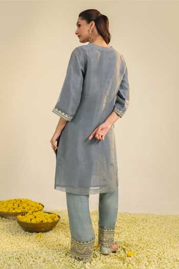 Roohbyridhimaa Mist Blue Janki Scalloped Kurta Set 