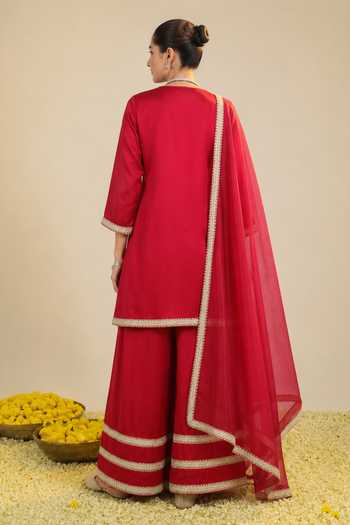 Roohbyridhimaa Red Zainaa Embroidered Kurta Palazzo Set 