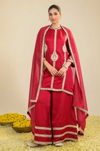 Roohbyridhimaa Red Zainaa Embroidered Kurta Palazzo Set 
