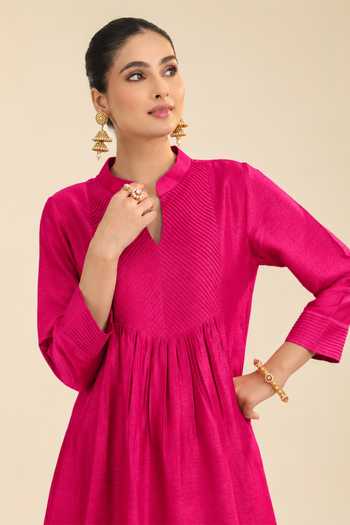 Buy Roohbyridhimaa Pink Silk, Organza, Viscose Mandarin Gumaan Kurta Set With Embroidered Dupatta Online at Aza Fashions Buy_Roohbyridhimaa_Pink Silk, Organza, Viscose Mandarin Gumaan Kurta Set With Embroidered Dupatta _Online_at_Aza_Fashions