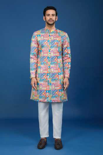 Buy Arihant Rai Sinha Orange Silk, Polyester, Viscose Embroidery, Sequins Floral Pattern Sherwani Set Online at Aza Fashions Buy_Arihant Rai Sinha_Orange Silk, Polyester, Viscose Embroidery, Sequins Floral Pattern Sherwani Set _Online_at_Aza_Fashions