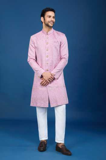 Shop Arihant Rai Sinha Pink Silk, Polyester, Viscose Embroidery, Sequins Leaflet Sherwani Set Online at Aza Fashions Shop_Arihant Rai Sinha_Pink Silk, Polyester, Viscose Embroidery, Sequins Leaflet Sherwani Set _Online_at_Aza_Fashions
