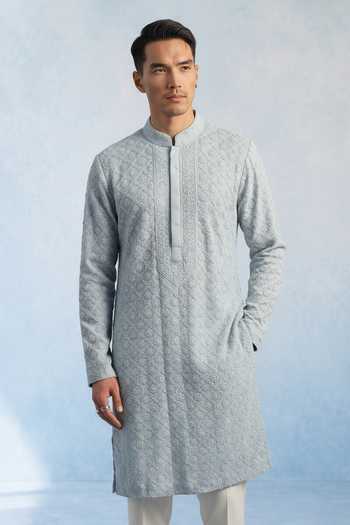 Shop Bubber Couture Blue Georgette Apollo Trellis Embroidered Kurta Set Online at Aza Fashions Shop_Bubber Couture_Blue Georgette Apollo Trellis Embroidered Kurta Set _Online_at_Aza_Fashions