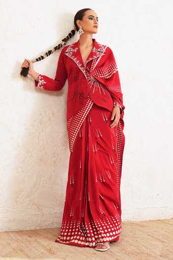 Miku Kumar Vionna Printed Pre-Draped Saree With Jacket 
