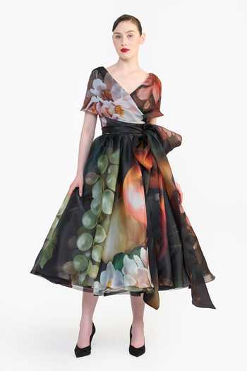 Gauri & Nainika Printed Wrap Dress With Belt