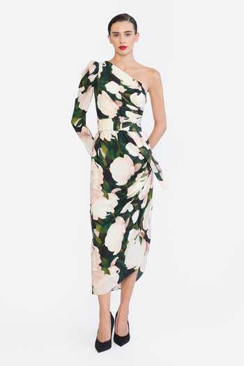 Gauri & Nainika One Shoulder Printed Dress With Belt
