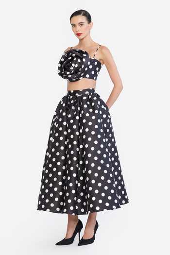 Gauri & Nainika Black Bandeau Neck Polka Dot Print Corseted Top Online at Aza Fashions Gauri & Nainika_Black Bandeau Neck Polka Dot Print Corseted Top _Online_at_Aza_Fashions