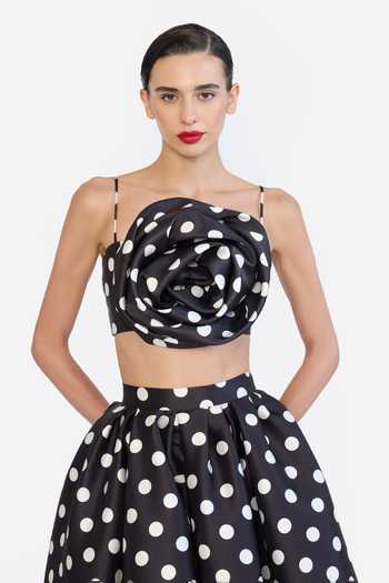 Buy Gauri & Nainika Black Bandeau Neck Polka Dot Print Corseted Top Online at Aza Fashions Buy_Gauri & Nainika_Black Bandeau Neck Polka Dot Print Corseted Top _Online_at_Aza_Fashions