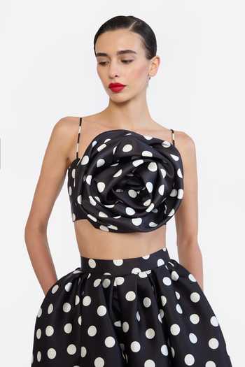 Shop Gauri & Nainika Black Bandeau Neck Polka Dot Print Corseted Top Online at Aza Fashions Shop_Gauri & Nainika_Black Bandeau Neck Polka Dot Print Corseted Top _Online_at_Aza_Fashions