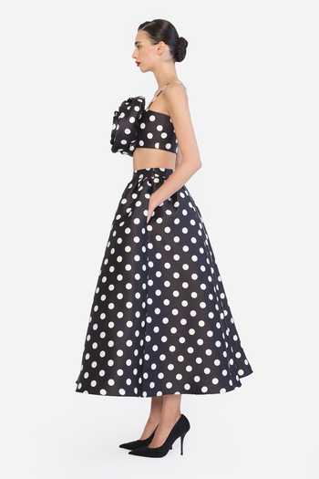 Gauri & Nainika Black Bandeau Neck Polka Dot Print Corseted Top at Aza Fashions Gauri & Nainika_Black Bandeau Neck Polka Dot Print Corseted Top _at_Aza_Fashions