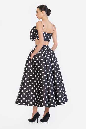 Buy Gauri & Nainika Black Bandeau Neck Polka Dot Print Corseted Top Buy_Gauri & Nainika_Black Bandeau Neck Polka Dot Print Corseted Top