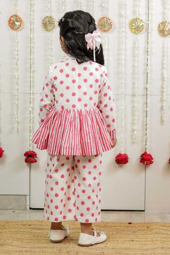 Tiny Colour Polka Dot Print Peplum Top & Pant Set 