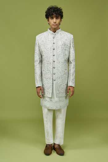 Shop Arihant Rai Sinha Green Silk, Dupion Sherwani Set Online at Aza Fashions Shop_Arihant Rai Sinha_Green Silk, Dupion Sherwani Set _Online_at_Aza_Fashions