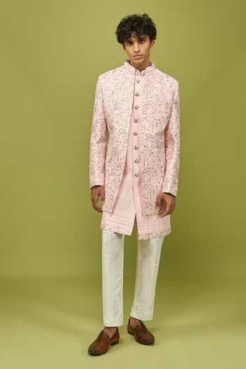 Shop Arihant Rai Sinha Pink Silk, Dupion Sherwani Kurta And Pant Set Online at Aza Fashions Shop_Arihant Rai Sinha_Pink Silk, Dupion Sherwani Kurta And Pant Set _Online_at_Aza_Fashions