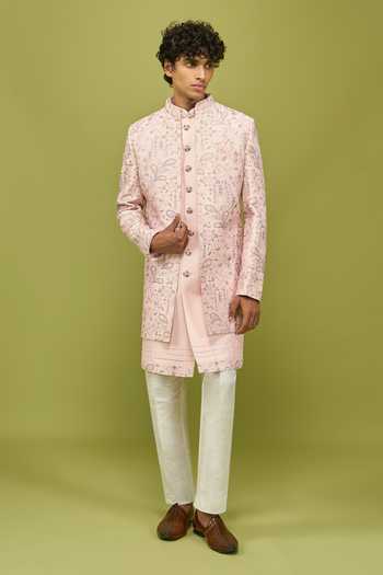 Arihant Rai Sinha Pink Silk, Dupion Sherwani Kurta And Pant Set at Aza Fashions Arihant Rai Sinha_Pink Silk, Dupion Sherwani Kurta And Pant Set _at_Aza_Fashions