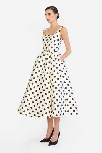Gauri & Nainika Black Square Neck Polka Dot Print Midi Dress Online at Aza Fashions Gauri & Nainika_Black Square Neck Polka Dot Print Midi Dress _Online_at_Aza_Fashions