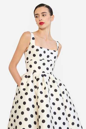 Buy Gauri & Nainika Black Square Neck Polka Dot Print Midi Dress Online at Aza Fashions Buy_Gauri & Nainika_Black Square Neck Polka Dot Print Midi Dress _Online_at_Aza_Fashions