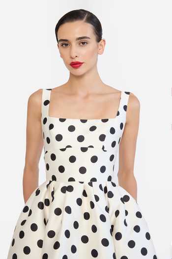 Shop Gauri & Nainika Black Square Neck Polka Dot Print Midi Dress Online at Aza Fashions Shop_Gauri & Nainika_Black Square Neck Polka Dot Print Midi Dress _Online_at_Aza_Fashions
