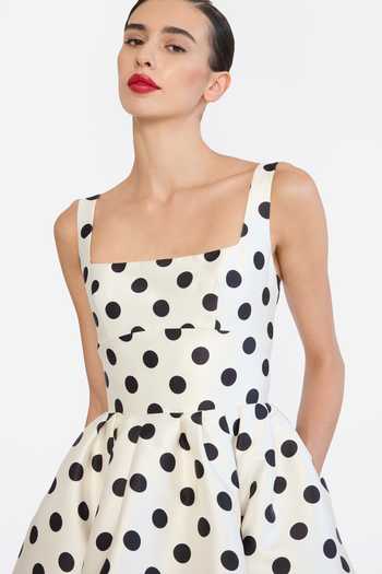 Gauri & Nainika Black Square Neck Polka Dot Print Midi Dress at Aza Fashions Gauri & Nainika_Black Square Neck Polka Dot Print Midi Dress _at_Aza_Fashions