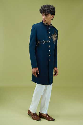 Buy_Arihant Rai Sinha_Navy Silk Embroidered Sherwani And Pant Set 