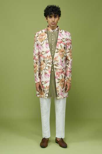 Buy_Arihant Rai Sinha_Off White Silk, Dupion Stylized Floral Jacket Kurta And Pant Set _Online_at_Aza_Fashions