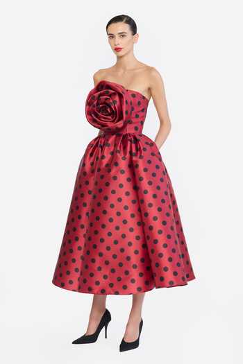 Gauri & Nainika Red Bandeau Neck Polka Dot Print Midi Dress Online at Aza Fashions Gauri & Nainika_Red Bandeau Neck Polka Dot Print Midi Dress _Online_at_Aza_Fashions