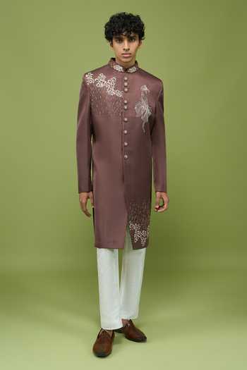 Buy_Arihant Rai Sinha_Brown Silk, Dupion Embroidered Sherwani Jacket And Pant Set 