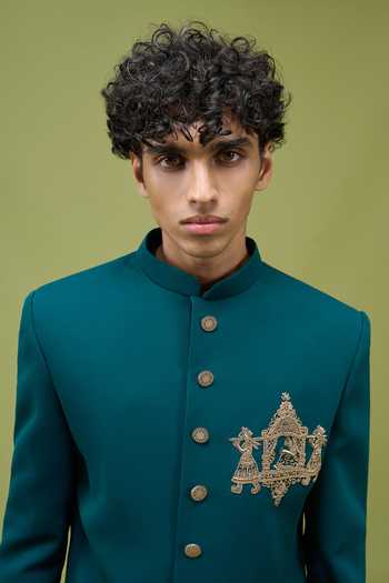 Buy Arihant Rai Sinha Teal Silk Embroidered Sherwani And Pant Set Buy_Arihant Rai Sinha_Teal Silk Embroidered Sherwani And Pant Set