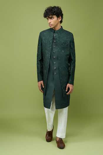 Buy Arihant Rai Sinha Green Silk, Dupion Pattern Pc Sherwani With Kurta And Pant Set Buy_Arihant Rai Sinha_Green Silk, Dupion Pattern Pc Sherwani With Kurta And Pant Set