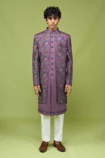 Buy Arihant Rai Sinha Purple Silk, Dupion Sherwani Jacket And Pant Set Online at Aza Fashions Buy_Arihant Rai Sinha_Purple Silk, Dupion Sherwani Jacket And Pant Set _Online_at_Aza_Fashions