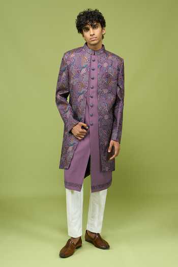Shop Arihant Rai Sinha Purple Silk, Dupion Sherwani Jacket And Pant Set Online at Aza Fashions Shop_Arihant Rai Sinha_Purple Silk, Dupion Sherwani Jacket And Pant Set _Online_at_Aza_Fashions