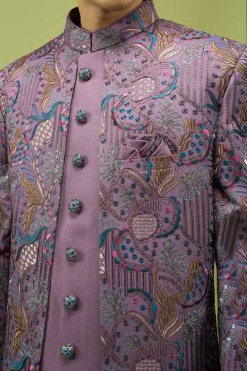 Buy Arihant Rai Sinha Purple Silk, Dupion Sherwani Jacket And Pant Set Buy_Arihant Rai Sinha_Purple Silk, Dupion Sherwani Jacket And Pant Set