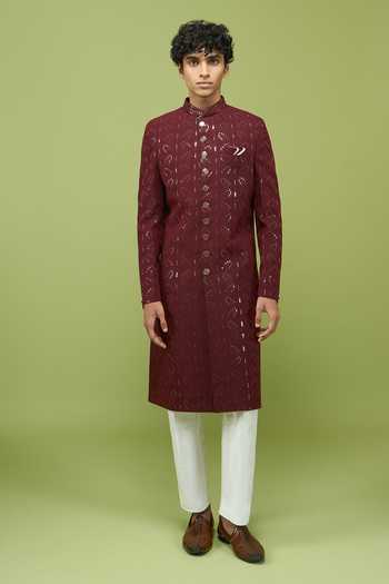 Buy Arihant Rai Sinha Maroon Silk, Georgette, Dupion Embroidered Sherwani And Pant Set Online at Aza Fashions Buy_Arihant Rai Sinha_Maroon Silk, Georgette, Dupion Embroidered Sherwani And Pant Set _Online_at_Aza_Fashions