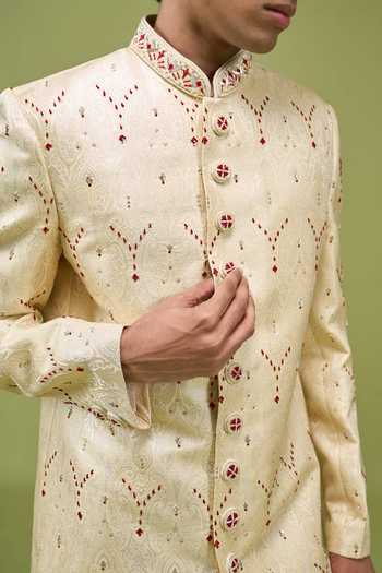 Buy Arihant Rai Sinha Gold Dupion, Banarasi Embroidered Sherwani And Pant Set Buy_Arihant Rai Sinha_Gold Dupion, Banarasi Embroidered Sherwani And Pant Set
