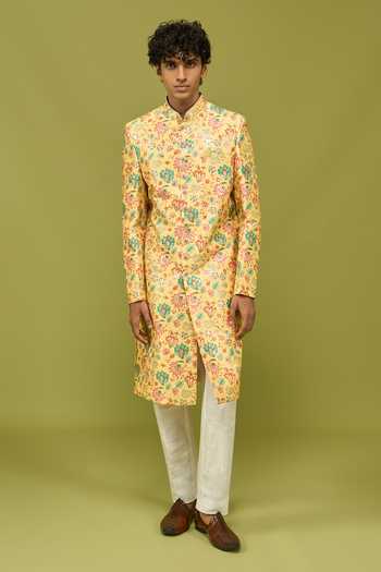 Shop Arihant Rai Sinha Multi Color Silk, Dupion Pattern Sherwani And Pant Set Online at Aza Fashions Shop_Arihant Rai Sinha_Multi Color Silk, Dupion Pattern Sherwani And Pant Set _Online_at_Aza_Fashions
