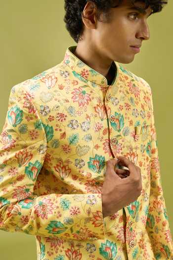 Shop Arihant Rai Sinha Multi Color Silk, Dupion Pattern Sherwani And Pant Set Shop_Arihant Rai Sinha_Multi Color Silk, Dupion Pattern Sherwani And Pant Set