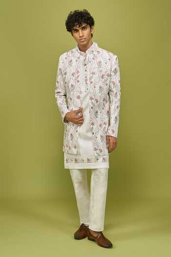 Shop Arihant Rai Sinha Off White Silk, Dupion Embroidered Sherwani Set With Kurta And Pant Online at Aza Fashions Shop_Arihant Rai Sinha_Off White Silk, Dupion Embroidered Sherwani Set With Kurta And Pant _Online_at_Aza_Fashions